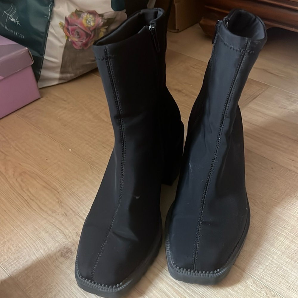 Black square toe booties